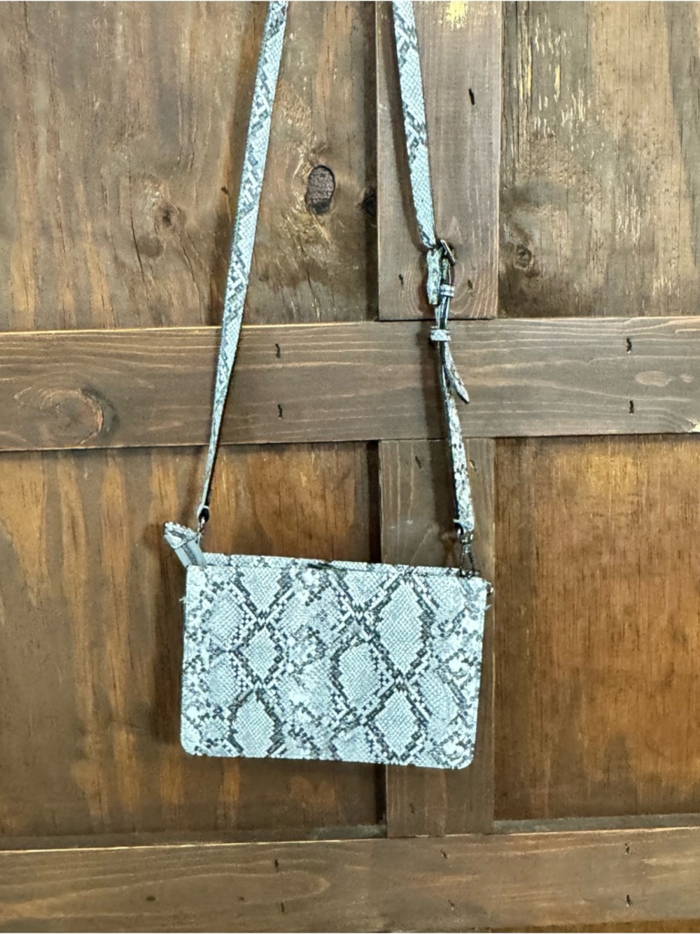 Victoria's Secret Snake-Print Crossbody Bag in Light Gray and Black